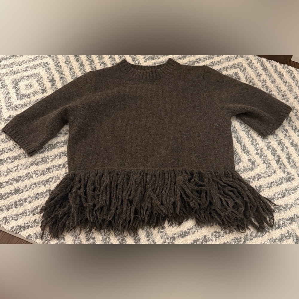 Missguided Dark Brown Fringe Hem Sweater